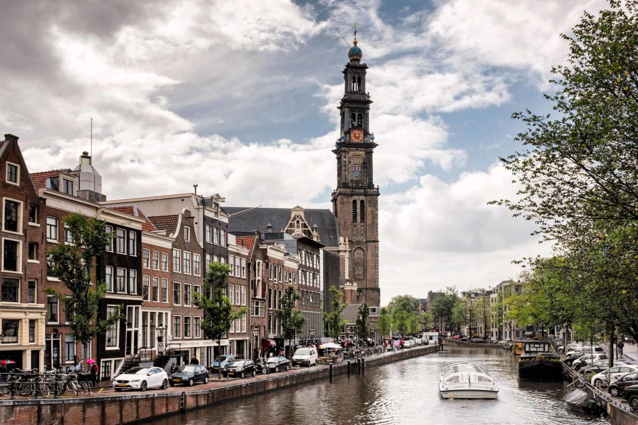 Westerkerk Church canal Amsterdam Netherlands